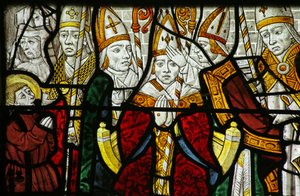 Raam met afbeelding van een bisschop, mogelijk Sint Nicolaas, detail van 2921635 door French School